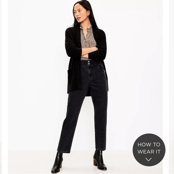 NWT LOFT Pull On Straight Jeans In Washed Black Wash - Picture 2 of 3